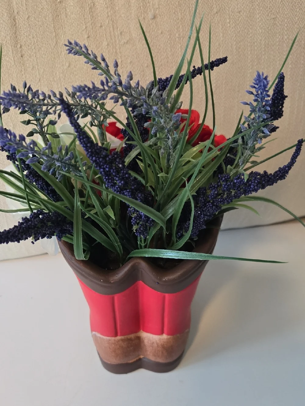 Sonoma Red, Blue, Brown Western Boot Floral Vase